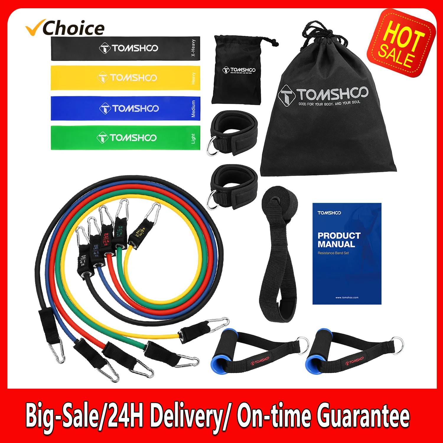 TOMSHOO 17Pcs Resistance Bands Set Workout Fintess Exercise Rehab Bands Loop Bands Tube Bands Door Anchor Ankle Straps Cushioned