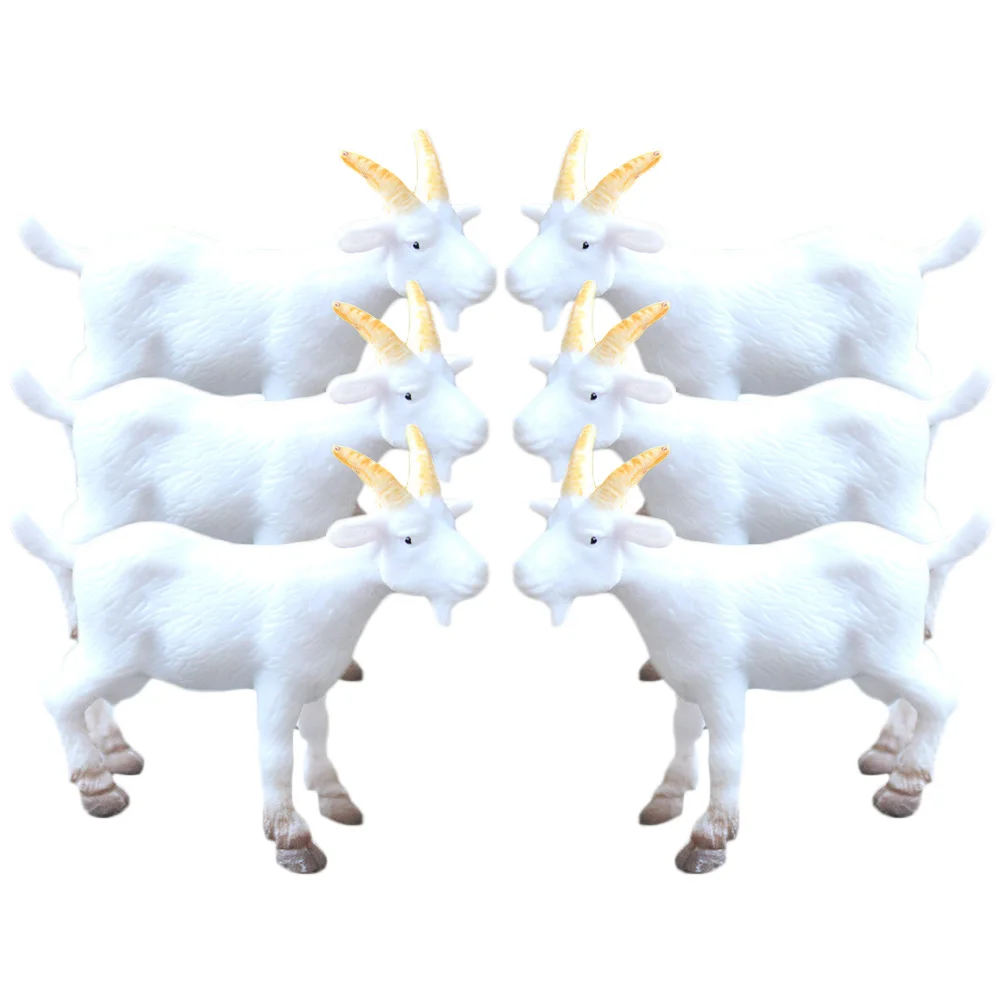 

6 Pcs Farm Animal Figurines Simulated Goat Ornaments Modeling Crafts Statue Miniature White Lawn Statues Mother