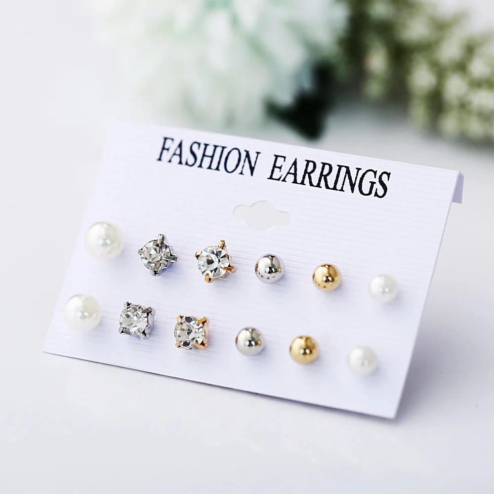 Boho Big Circle Hoop Earring Set for Women, Gold Color Bohemia Vintage Pearl Earring Heart Zircon Ear Studs Jewelry Gifts