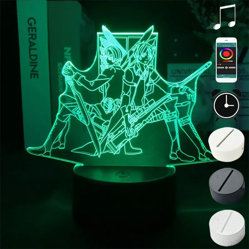 Led lampka nocna lampa nocna z budzikiem Anime atak na Titan Levi Ackmen japońska Manga projektor lampa dekoracyjna na prezent dla dzieci