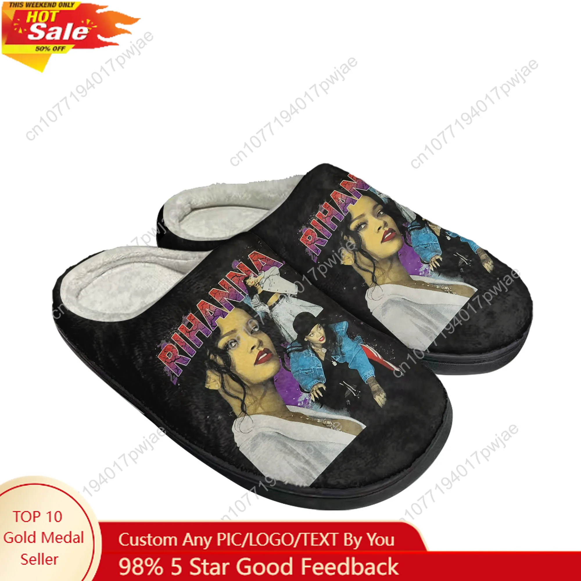 

Rihanna Hip-hop Rapper Home Cotton Custom Slippers Mens Womens Plush Bedroom Casual Keep Warm Shoes Thermal Slipper