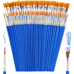 100pcs Paint Brushes Bulk Set for Acrylic Flat/Round Pointed Paint Brushes Craft Watercolor Oil Painting Brushes