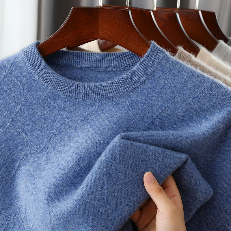 2025 Men Round Neck Sweater Knitted Soft Pullovers 100% Wool Basic Solid Soft Sweaters Men's Autumn Winter Casual Top