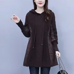 Autunno inverno Splicing maglione donna giacca maniche lunghe con cappuccio maglione lavorato a maglia sciolto cappotto 2023 nuova femmina addensare capispalla calda