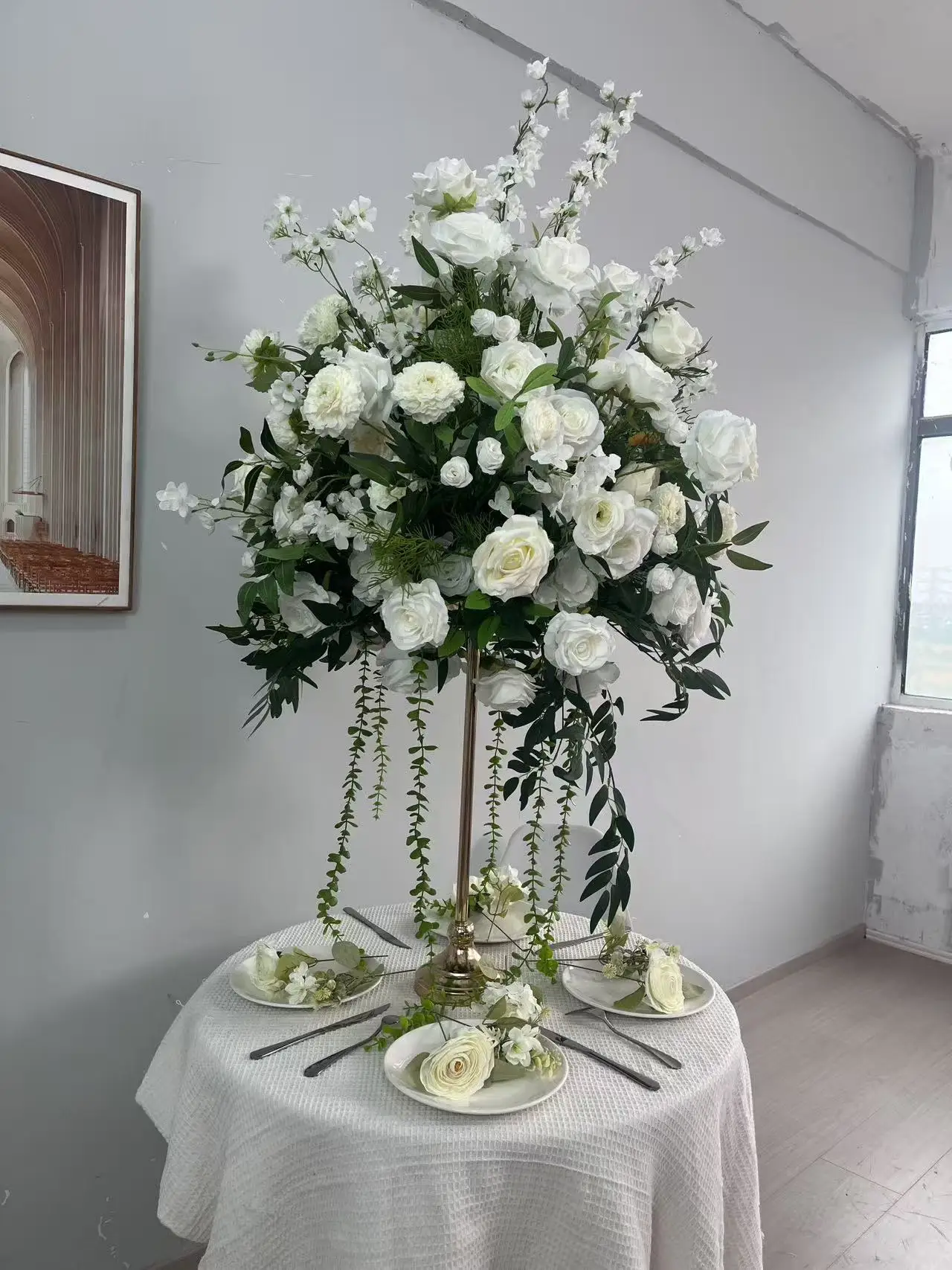 Großhandel Weißer Künstlicher Rosenstrauß DIY Hochzeitsdekoration Fotohintergrund Kunstblumen für Bankette Bankettdekoration – Detail 4