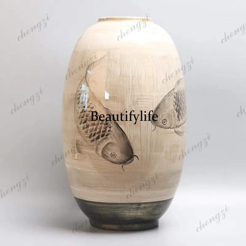 New Chinese hand-painted, vase ceramic ornaments, living room home accessories, entrance flower utensils, decorative furnishings