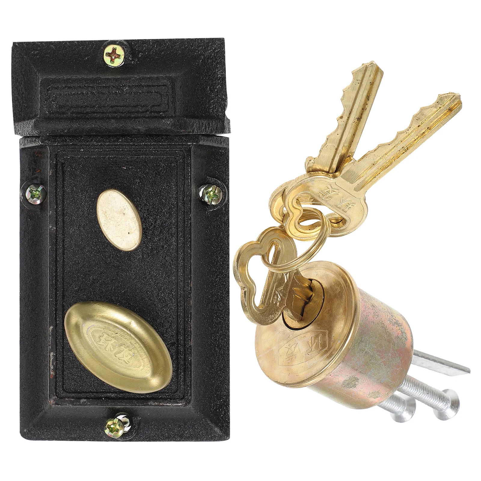 

1Set Double Insurance Spring Door Lock Copper Iron Vintage Security Lock for Wood Doors Home School Factory Anti-Theft Latch