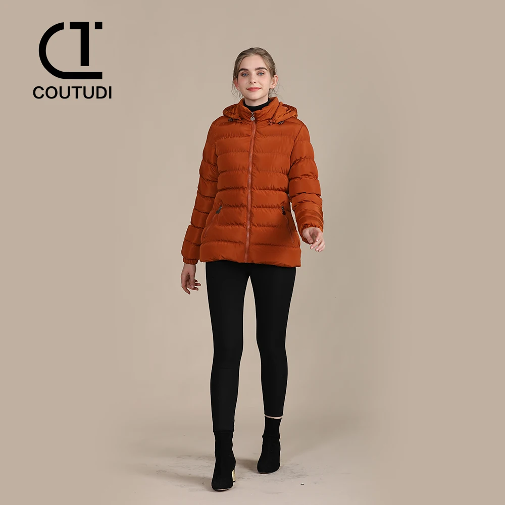 COUTUDI-Lightweight Cotton Padded Down Jacket for Women, Hooded Puffer Coat, Female Outwear, Casual Parkas, Winter Clothing