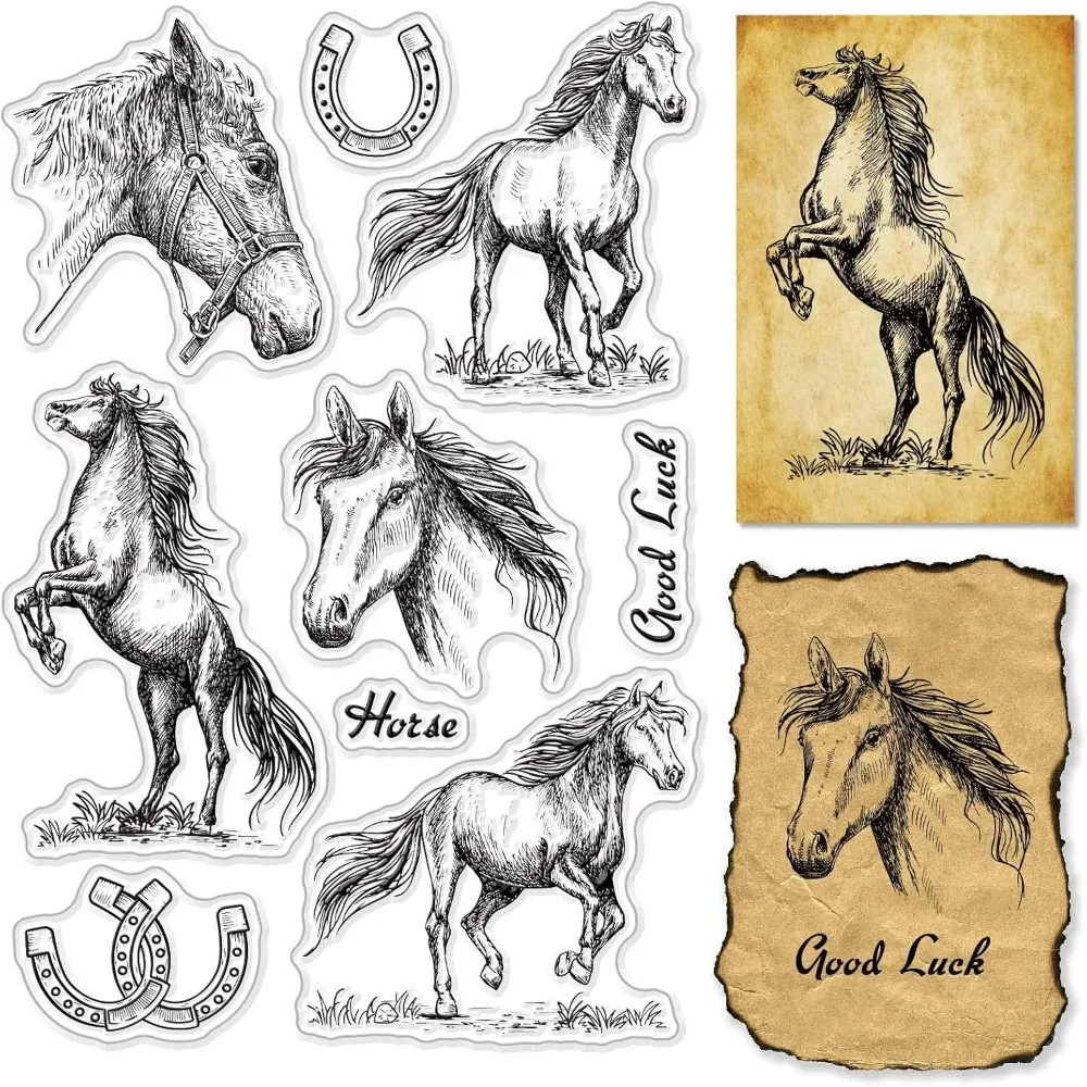 Horses Clear Stamps Horses U-Shaped Hooves Transparent Silicone Stamp Rubber Stamp for Scrapbooking Birthday Photo Album