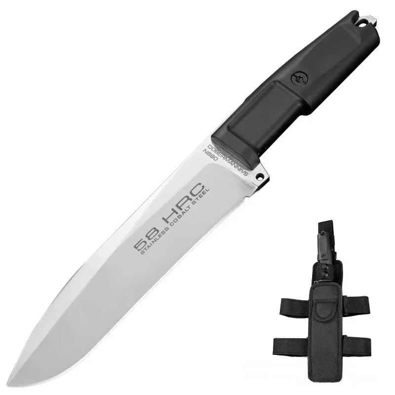 정글 서바이벌 나이프 고경도 티타늄 코팅 고정 블레이드 케이덱스 칼집 포함 야외 캠핑 사냥용