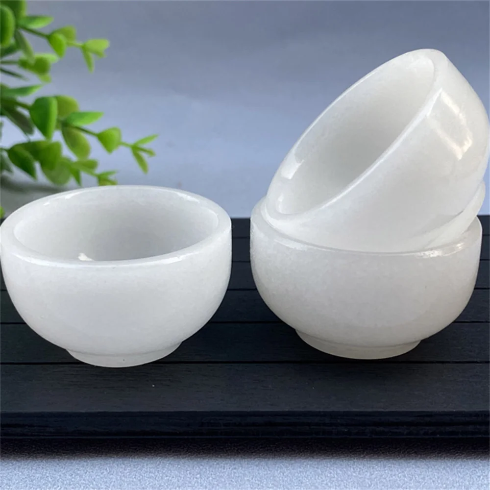 50MM Natural Stone Green Yellow White Jade Crystal Bowl Teacup Office Room Home Decoration Tableware Wine Set Mineral Spirit