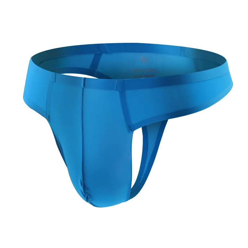 

Бесшовные стринги из ледяного шелка с Т-образной спинкой для мужчин, сексуальные стринги с низкой талией и выпуклой сумкой, тонкие эластичные быстросохнущие трусики с открытой попкой