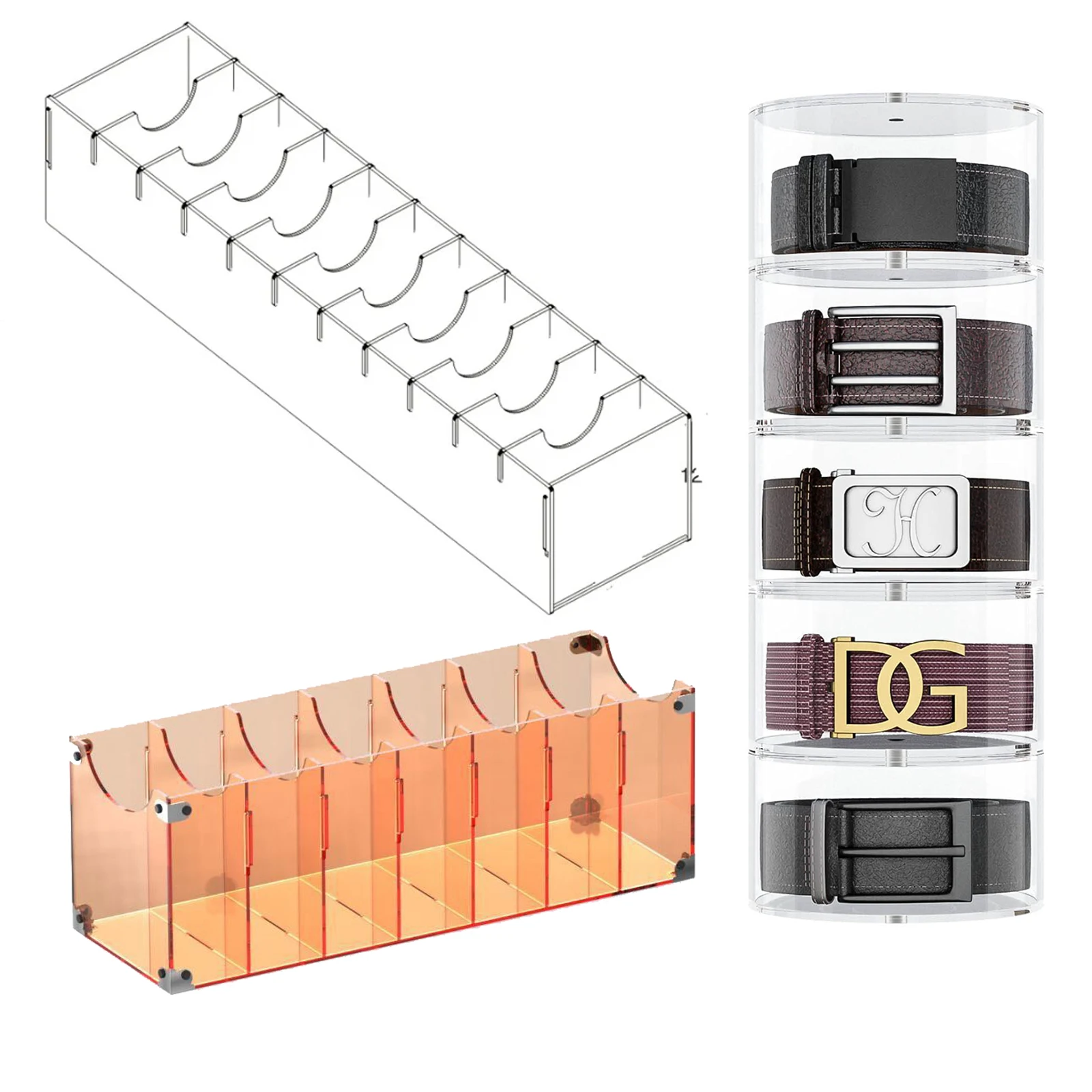 

Acrylic Belt Organizer for Closet,Storage Holder Display Case for Makeup,Jewelry,Watche,Bow Tie,Belt Box Container Display Stand