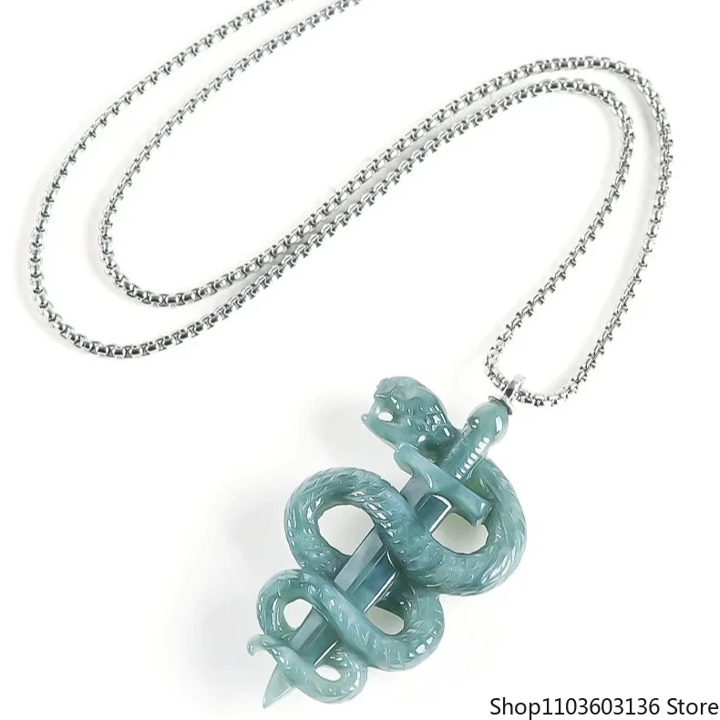 

Оригинальный натуральный нефритовый кулон в виде змеиного года, черная мамба, ледяное памятное нефритовое ожерелье в стиле хип-хоп, модный подарок для мужчин и женщин