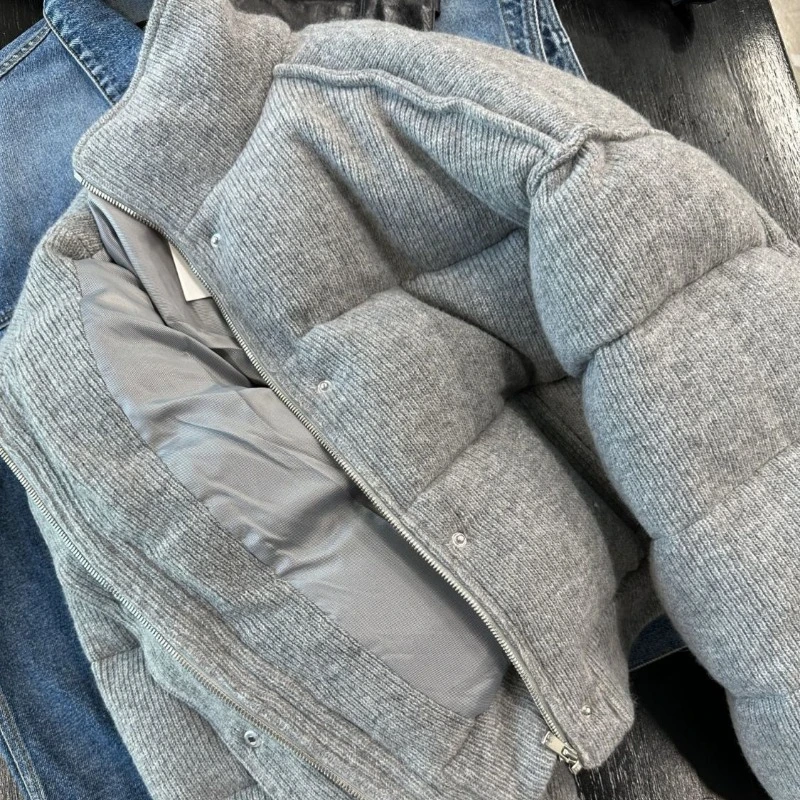 American Style Gray Parkas Women Winter New Stand Collar Zipper Coats MujerY2k Long Sleeve Thicked Warm Jackets