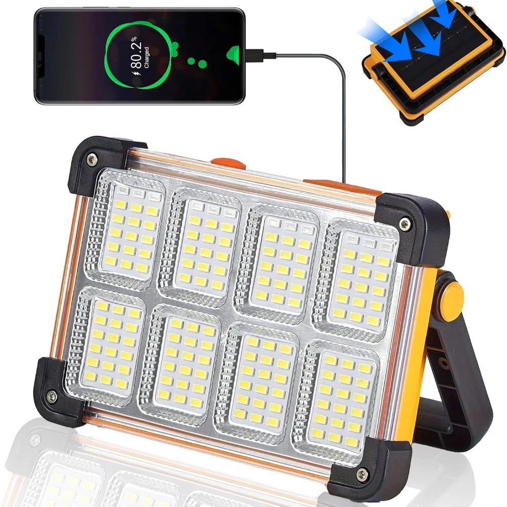 

144LED 10000LM Rechargeable Solar Flood Light Outdoor Portable LED Reflector Spotlight Projector Floodlight Construction Lamp