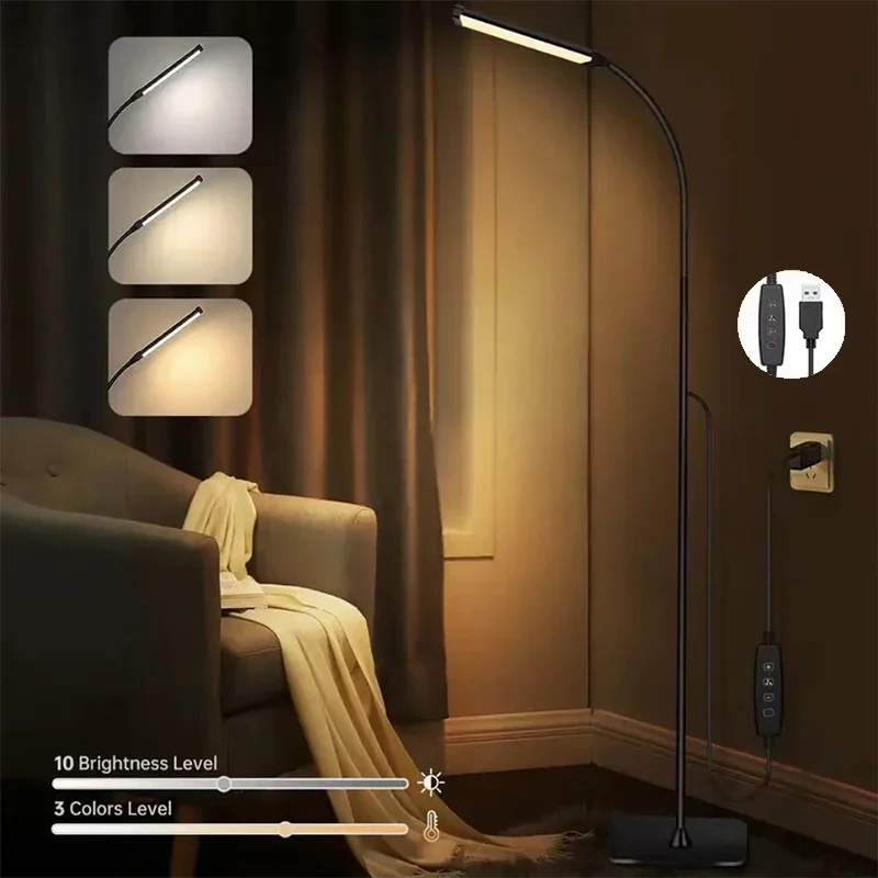 

120LED Floor Lamp For Living Room Adjustable Gooseneck Stand Light Dimmable Indoor Bedroom Standing Reading Light Office