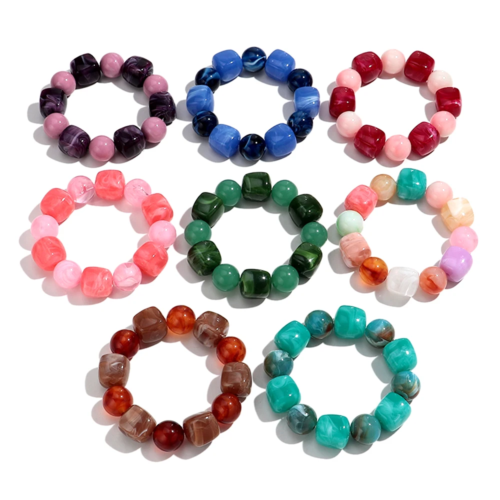 Bohemian Acryl Geometrische Quadratische Runde Perlen Elastische Armbänder für Frauen Trendy Harz Perlen Stapelbare Armband Armreif Schmuck – Detail 10