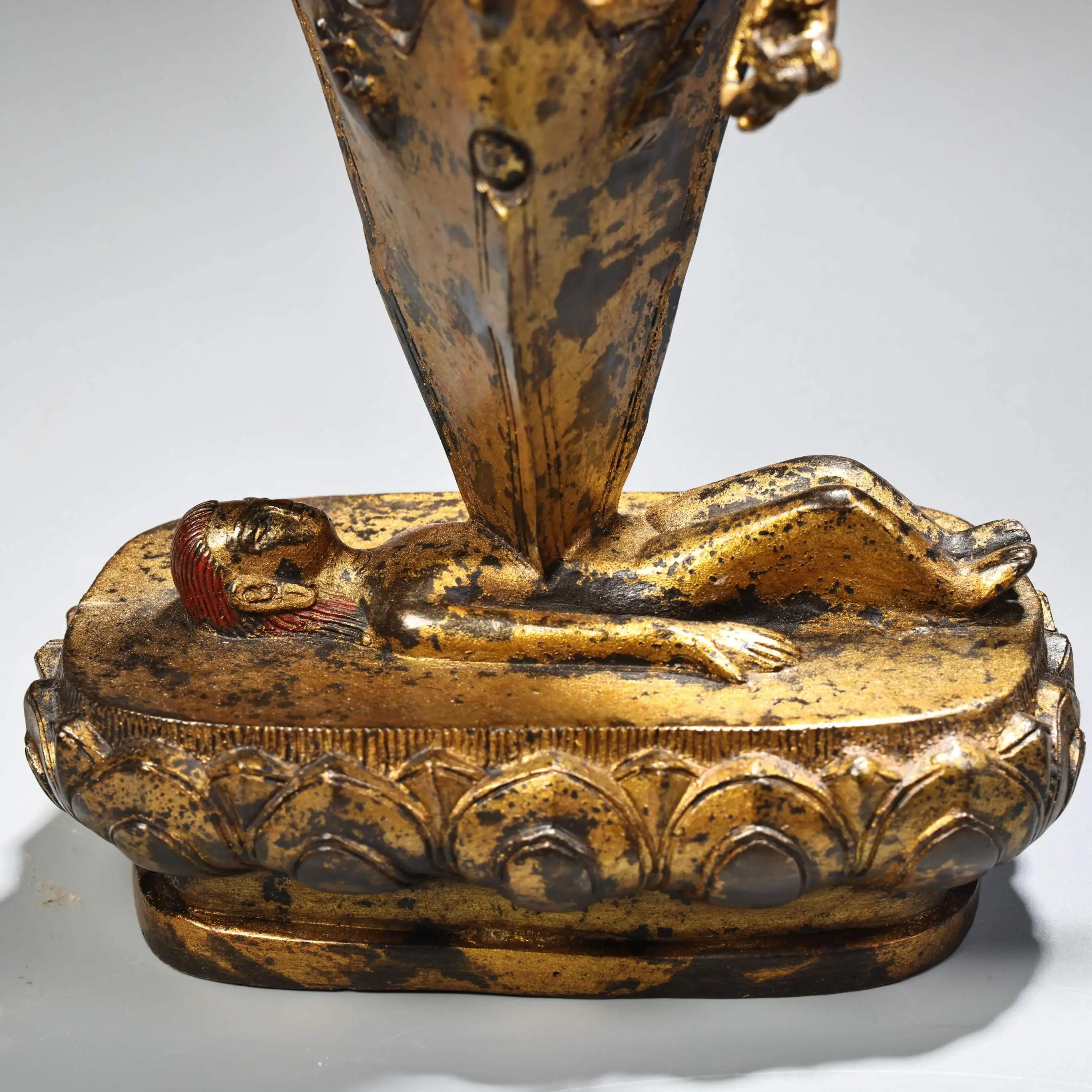 11 "مجموعة معبد التبت البرونزية القديمة المذهبة الزنجفر بوما فاجرايانا الدائمة بوذا غارودا بوذا لوتس شرفة قاعة العبادة