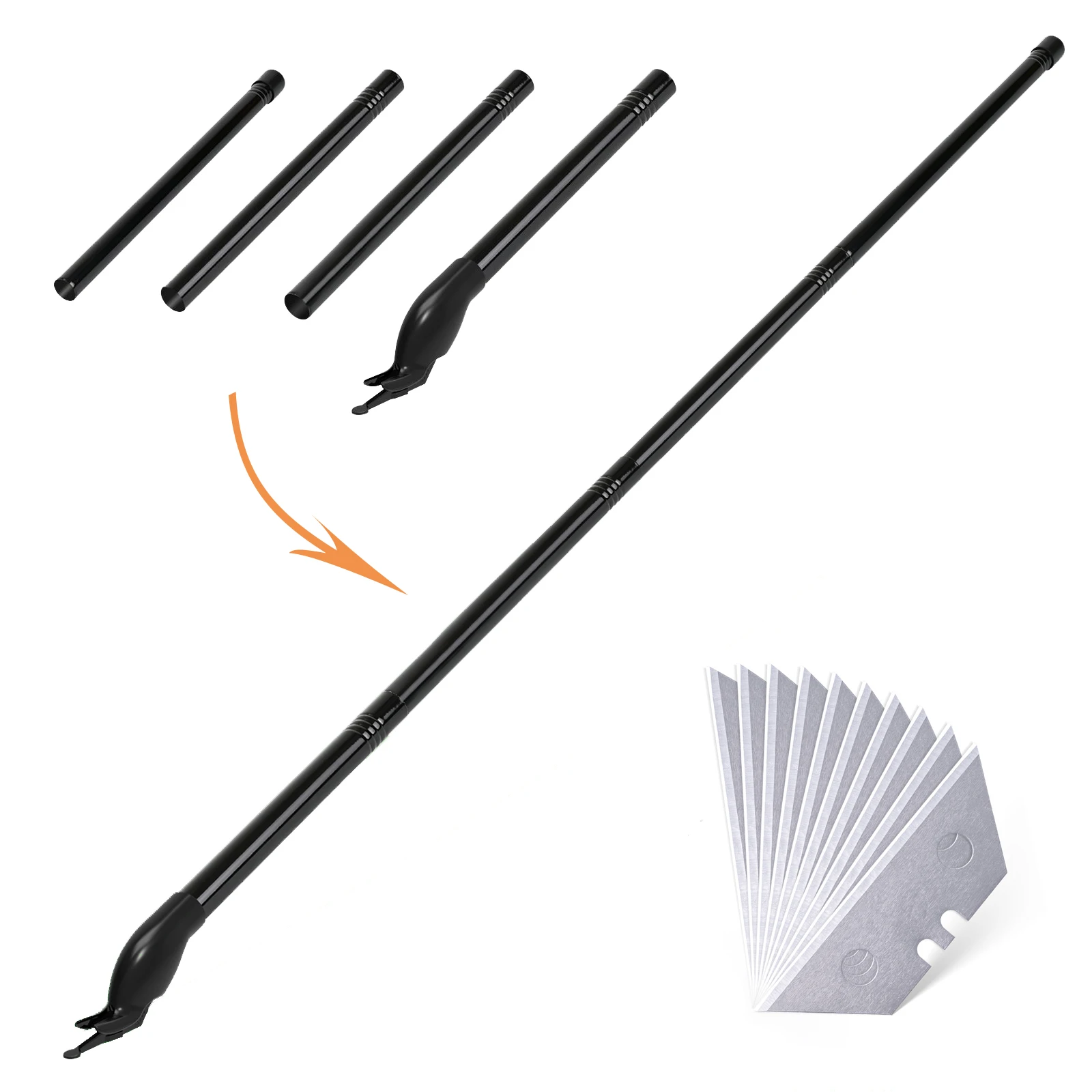 EHDIS Long Handle Cutting Vinyl Knife With 4pcs Assembled Poles Handle Car Tint Film Decals Wallpaper Backpaper Safety Slitter