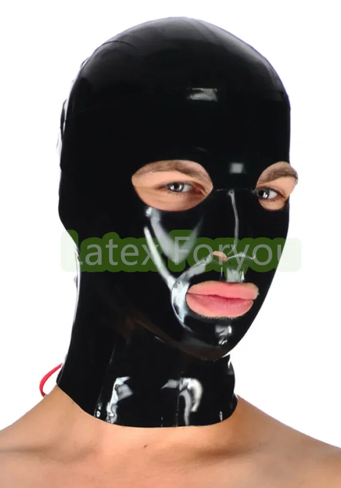 Natural Latex Unique Rubber Black with Lace-up Back Eyes Mouth Open Halloween Mask Fetish Customized XS-XXL Cosplay Costumes