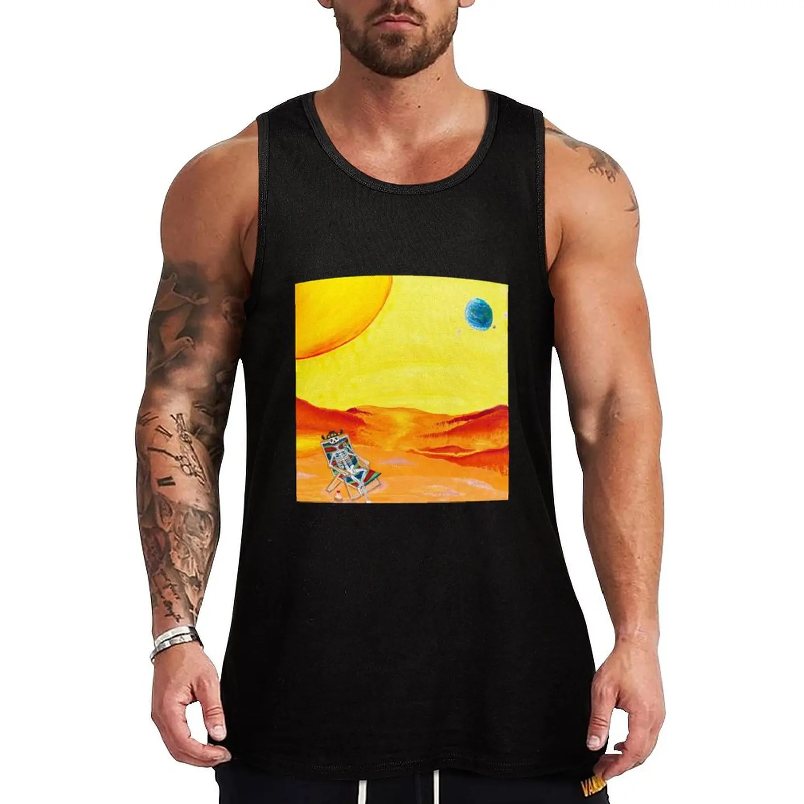 Skeleton on mars Tank Top Gym T-shirts for men Men's clothes gym top sleeveless t-shirts for men