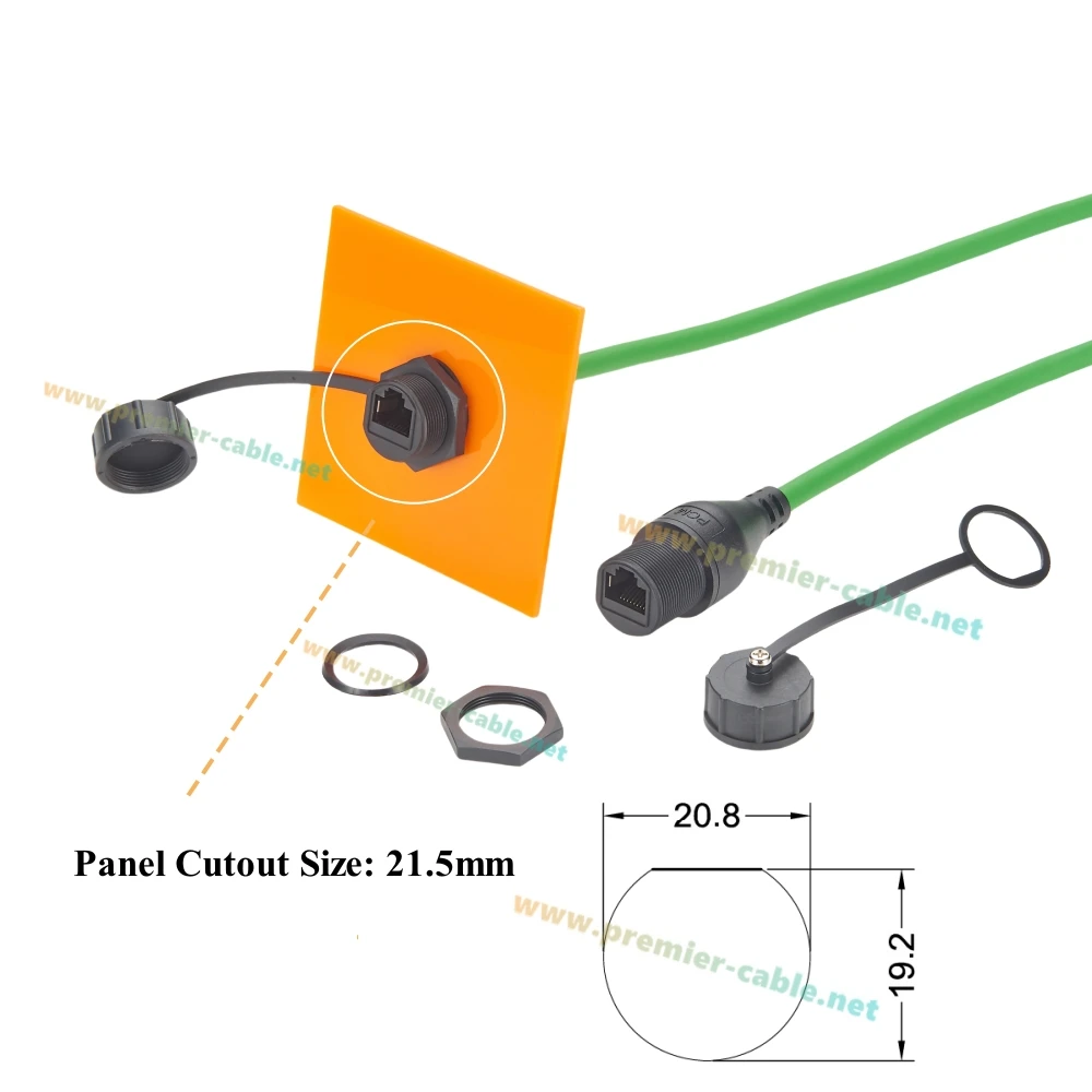 RJ45 8P8C فلوش لوحة جبل كابل IP67 محمية 10 جرام CAT6A إيثرنت ذكر إلى أنثى تمديد كابل الخيوط موصل LAN ثابت