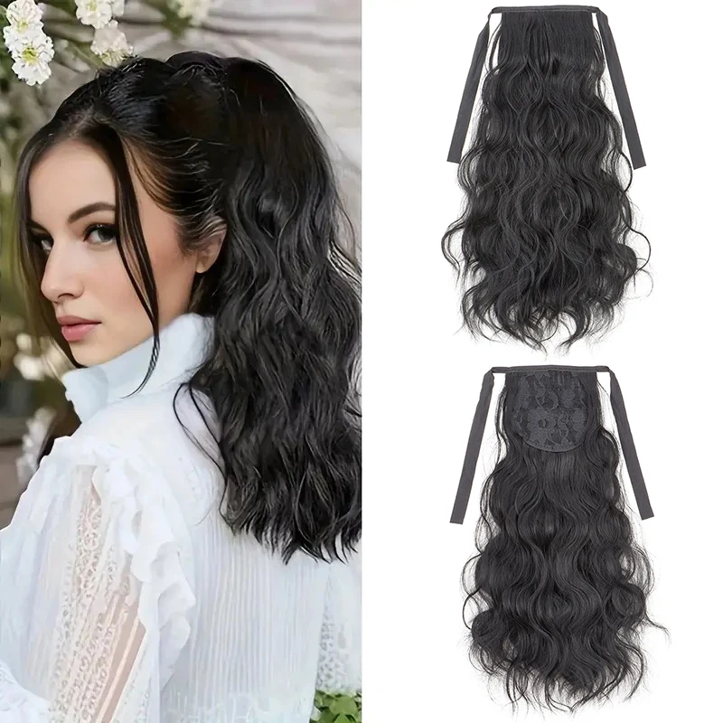 

14Inch Synthetic Short Curly Ponytail Drawstring Around Clip in Ponytail Black Brown Hairpiece for Women