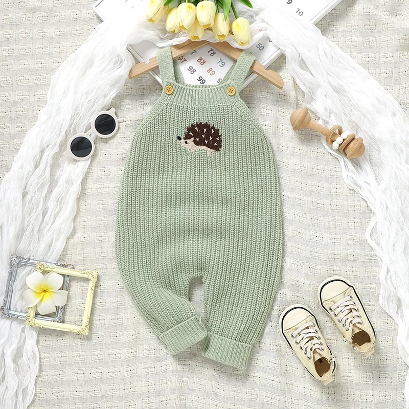 Baby Rompers Knitted Infant Boy Sling Jumpsuit Cute Embroidered Hedgehog Newborn Kid Clothing 0-18M Sleeveless Overalls Playsuit