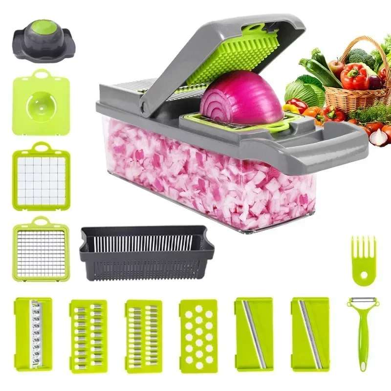 Kitchen Multifunctional Vegetable Slicer, Fruit Slicer, Manual Food Grater, Vegetable Onion Slicer, Shredder With Container