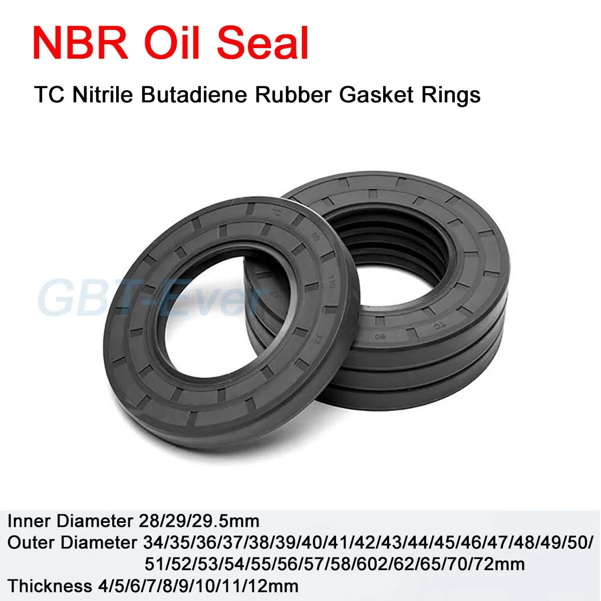 5Pcs NBR Framework Oil Seal ID 28/29/29.5mm OD 34-72mm TC Nitrile Butadiene Rubber Gasket Rings Cover Double Lip with Spring