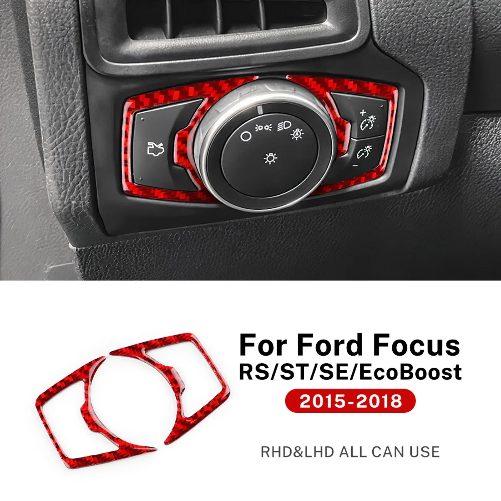 For Ford Focus SE RS ST 2015-2018 Carbon Fiber Headlight Switch Trim Anti Scratch Dashboard Interior Decor Mod Car Accessories