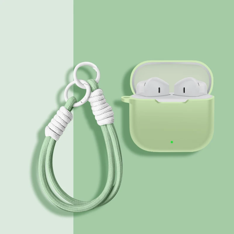 2025 Soft Silicone Earphone Case Suitable for Apple Airpods 4 Pro3 Pro2 3 1&2 Solid Color Thickened Case With Rope Hook