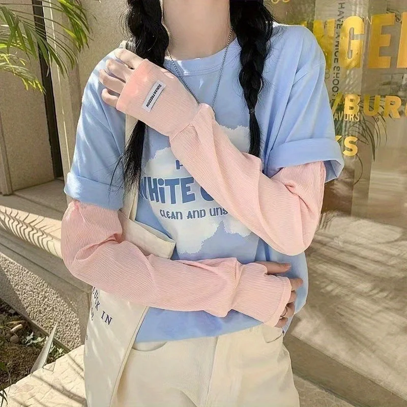 قفازات حماية من الشمس من الحرير الجليدي المختارة بعناية، فضفاضة كبيرة الحجم للقيادة للحماية من الأشعة فوق البنفسجية، قفازات صيفية بأكمام ثلجية