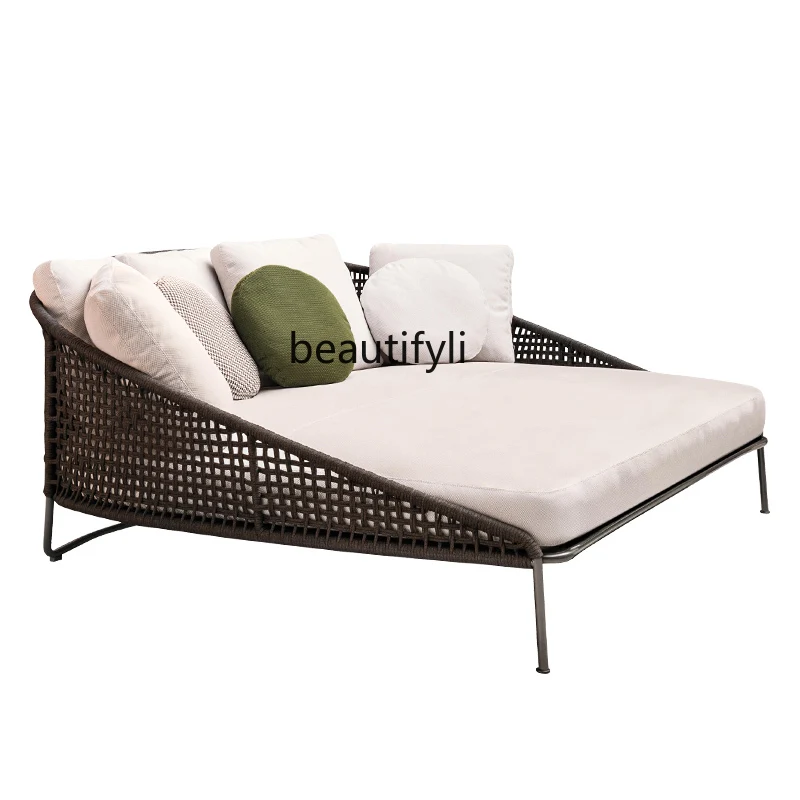 

Outdoor Courtyard Villa Rattan Double Outdoor Waterproof B & B Outdoor Garden Terrace Leisure Lying Bed