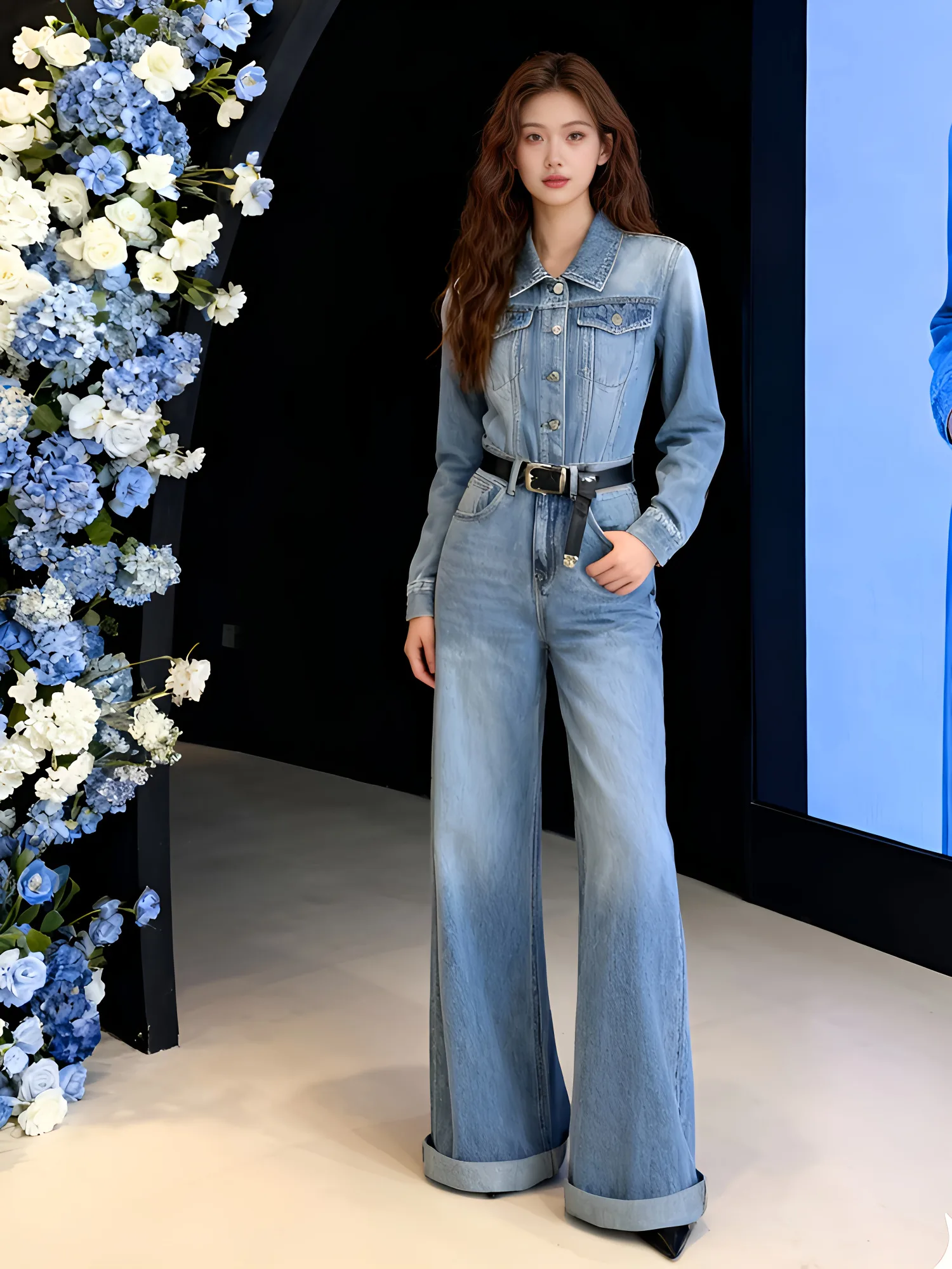 Damski zestaw ogrodniczek dżinsowych Ele na wiosnę i jesień, nowe, eleganckie spodnie z wysokim stanem i szerokimi nogawkami, wygodna odzież robocza, modne.