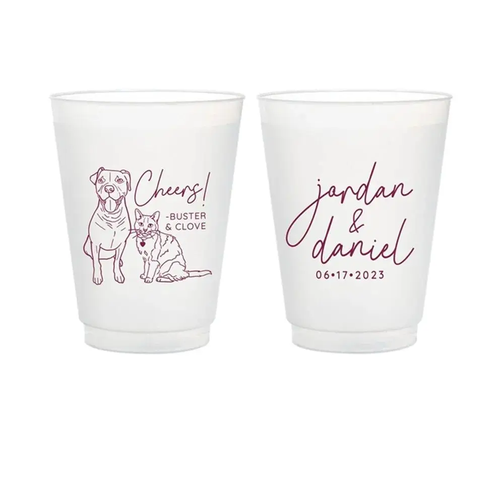 

12oz or 16oz Frosted Unbreakable Plastic Cup #213 - Custom Pet Illustration - Cheers - Wedding Favors, Frosted Cups, Beer Cups,