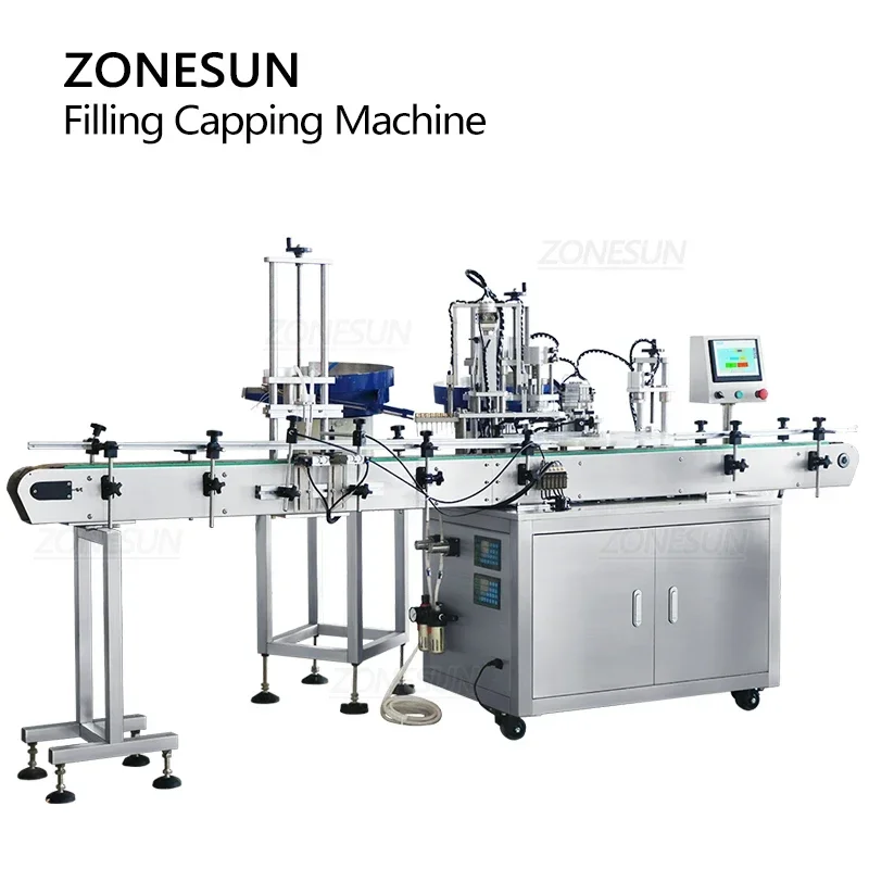 ZONESUN Machine de capsulage de remplissage de liquide automatique couvercle à sertir plaque rotative pulvérisateur de parfum flacon bouteille bouchon de Tube mangeoire ZS-AFC9