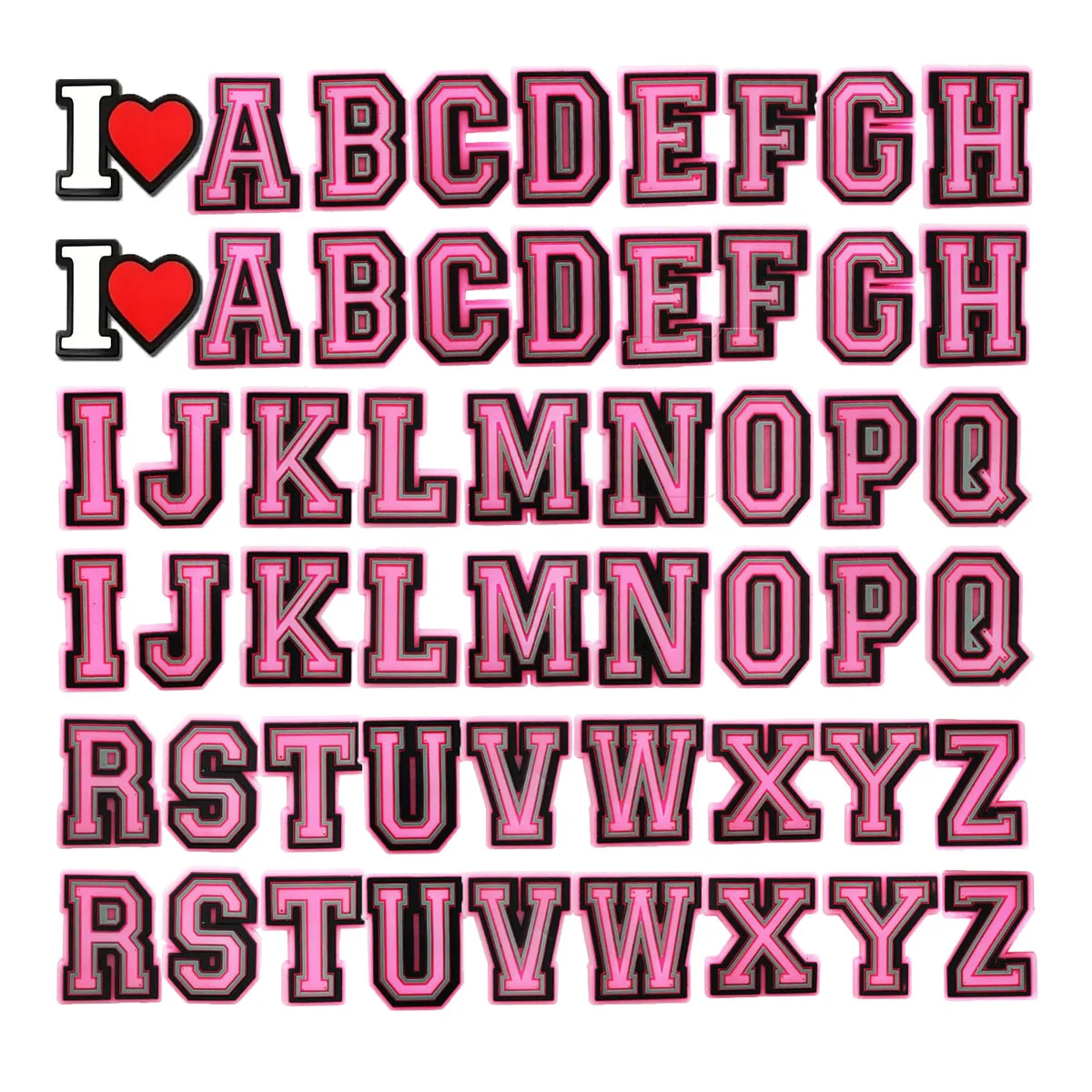 54Pcs Pink Alphabet Letter Series Shoe Charms For DIY Charms Shoe Decoration Accessories Bubble Slides Sandals Shoe Pins