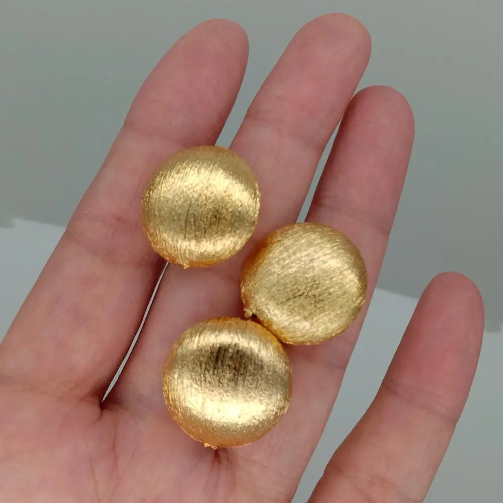 Wholesale 10  PCS 21mm Copper Coin Shape Brushed Bead Gold Plated DIY Findings