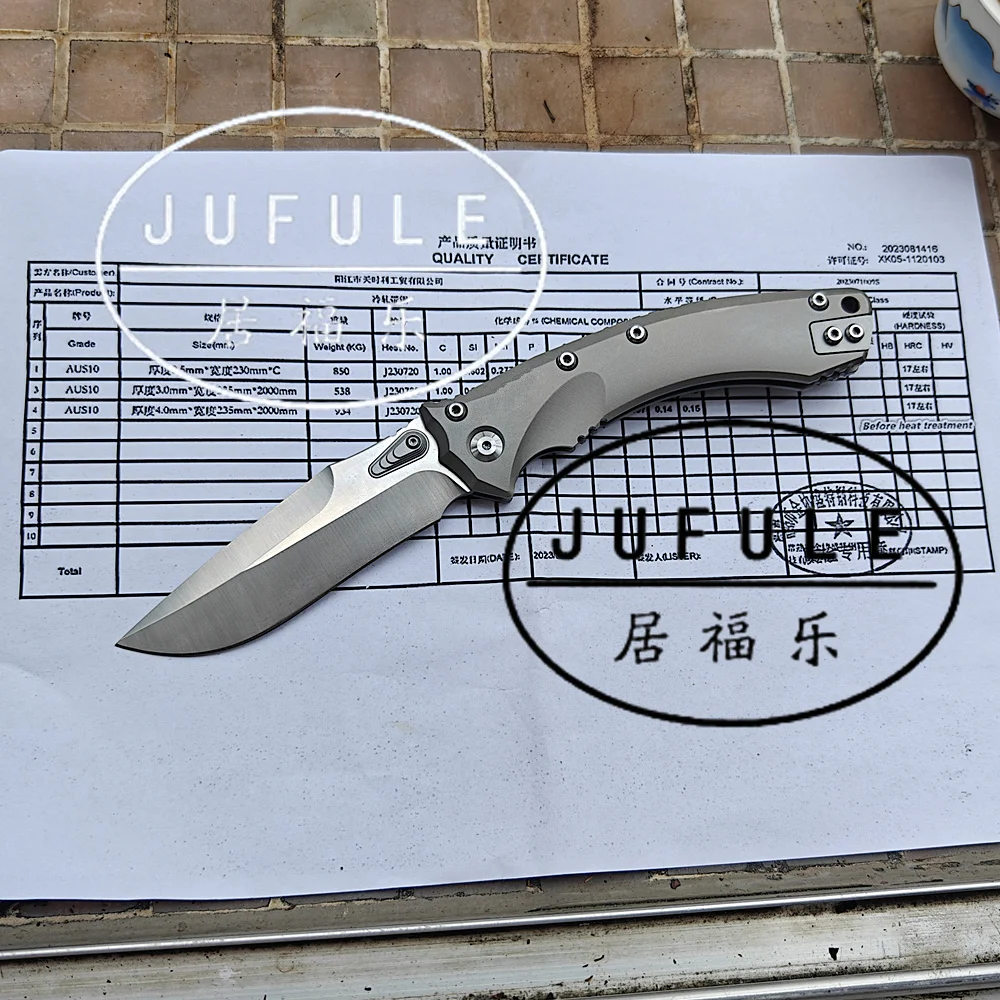 JUFULE-Manual Titanium Handle cerâmica Bearing Knife, Ferramenta EDC, Camping e caça, faca dobrável ao ar livre, AUS-10 Blade Made, 137RL