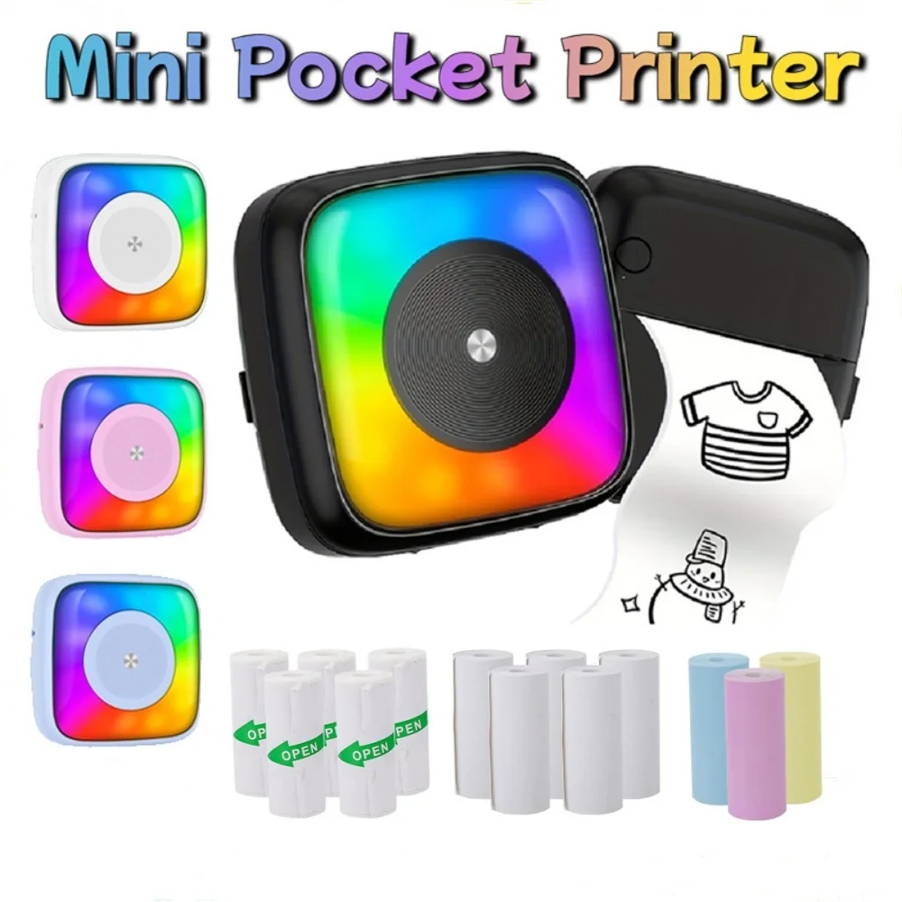 Impresora térmica RGB portátil MINI inalámbrica BT 203dpi etiqueta fotográfica Memo impresión de preguntas incorrectas con Cable USB Imprimante
