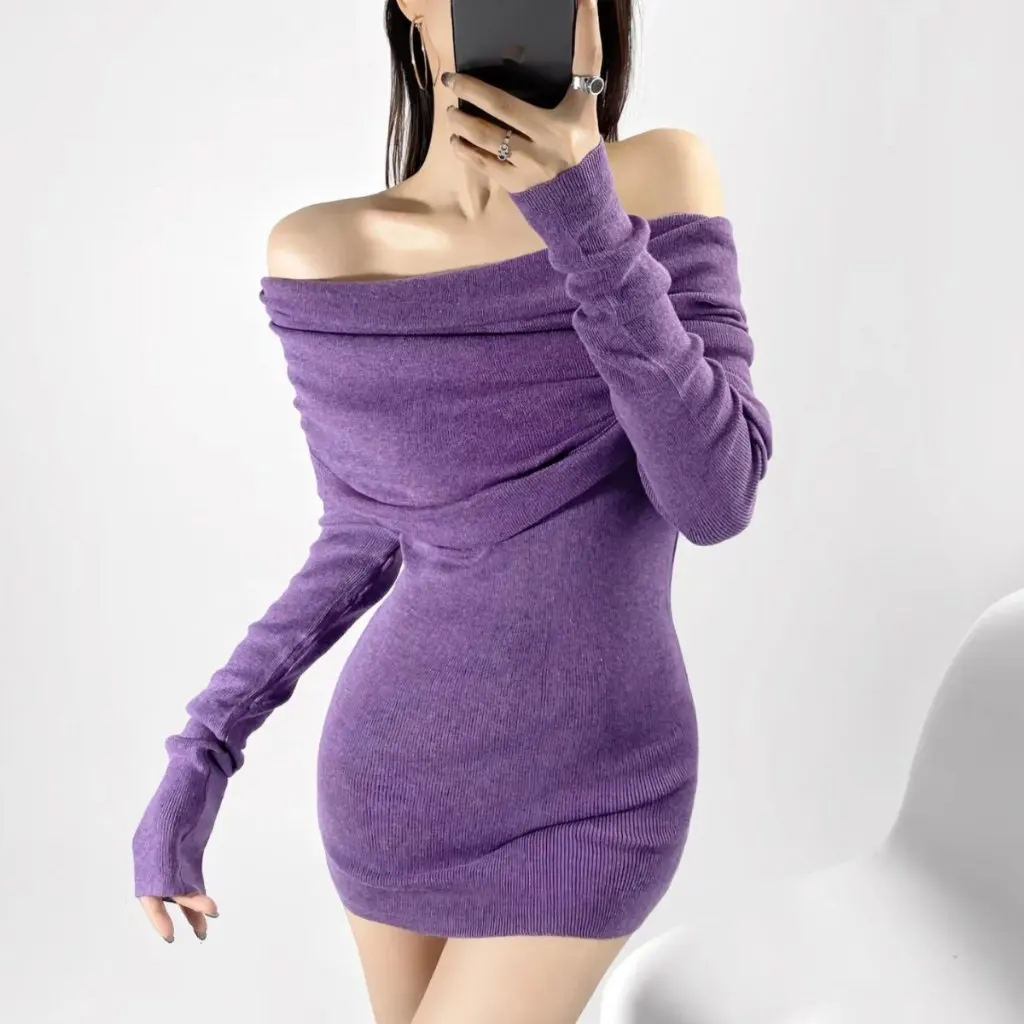 

Женский облегающий свитер с открытыми плечами и длинными рукавами в европейском и американском стиле, многофункциональная одежда, сексуальная мода для девочек