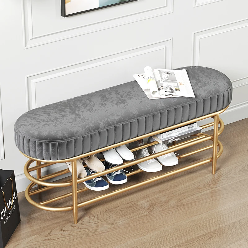 Nordic Luxury Shoe Cupboards Multifunctional Shoe Rack Stool Soft Cushion Shoe Storage for Hallway Metal Frame Home Furniture