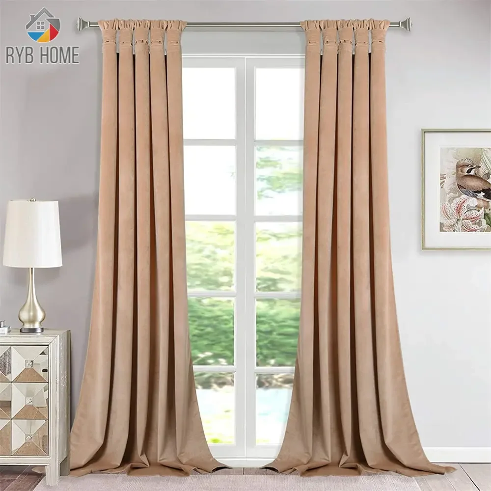 

Thick Room Darkening Noise Reducing Gold Velvet Curtain Luxury Heavy Velvet Drape with Twist Tab Top for Bedroom Window Covering