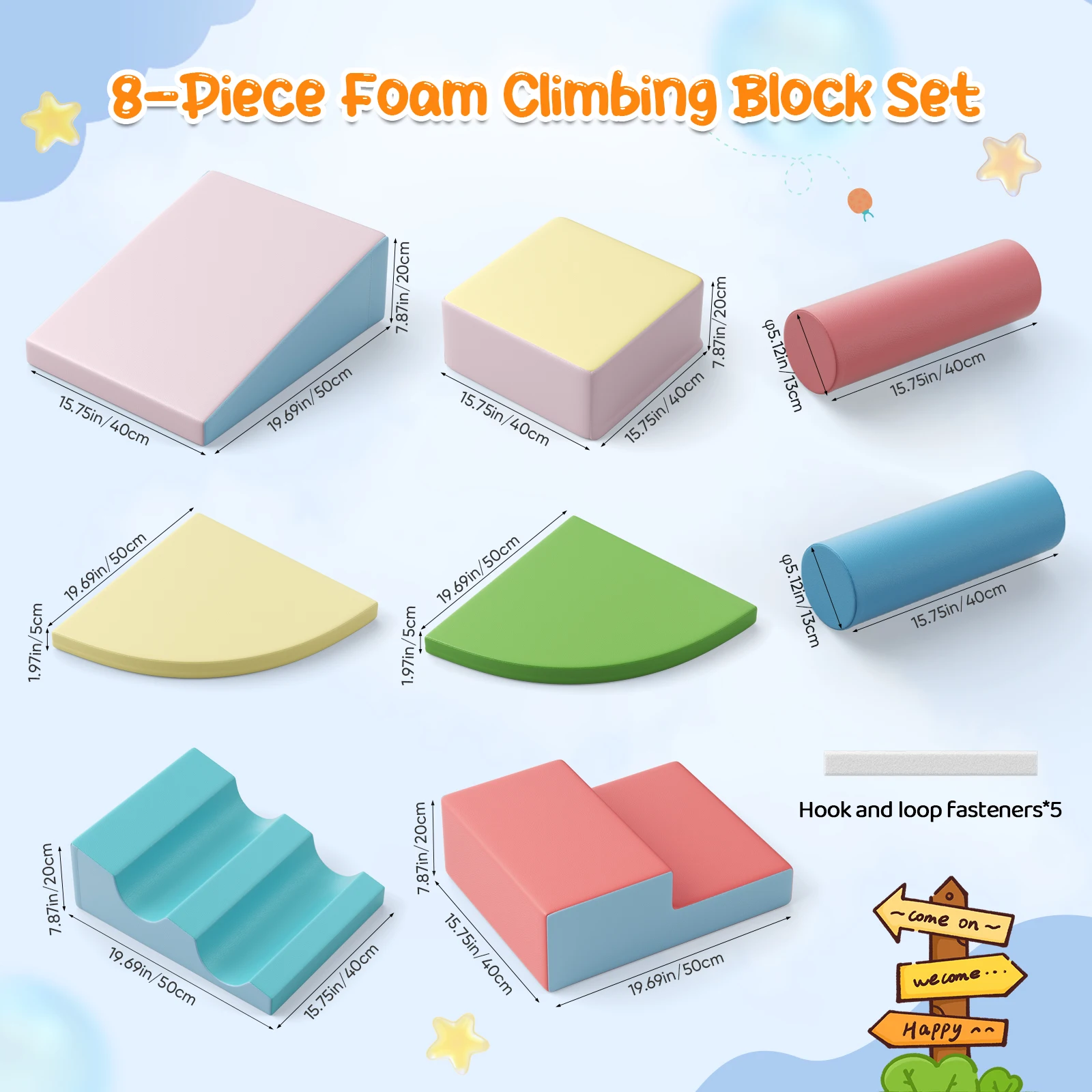 Blocs d'escalade pour tout-petits, 8 pièces, kit de jeu pour aire de jeux intérieure, jouet de construction en mousse souple, pour enfants de 1 à 3 ans, multicolores, cadeaux pour enfants
