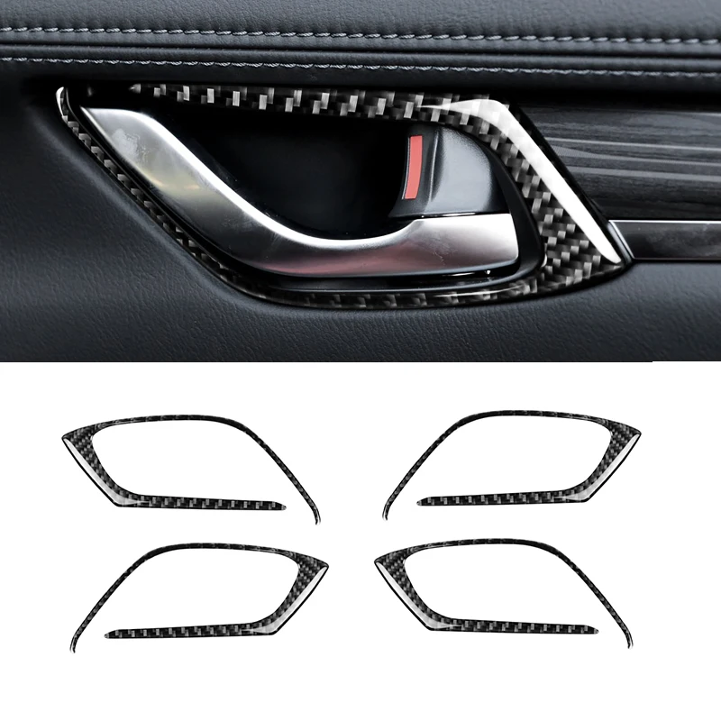 

For Mazda CX-5 CX5 2017 2018 4PCS Carbon Fiber Car Interior Door Pull Handle Frame Cover Decor Trim