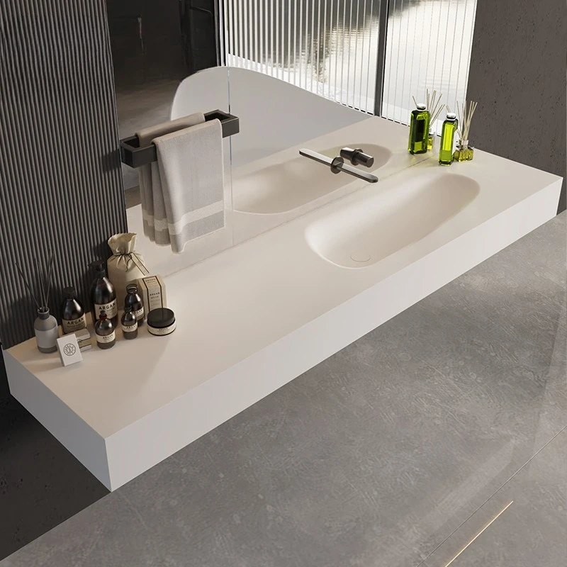 

Seamless integrated basin wall-mounted hand wash basin light luxury modern bathroom cabinet combination
