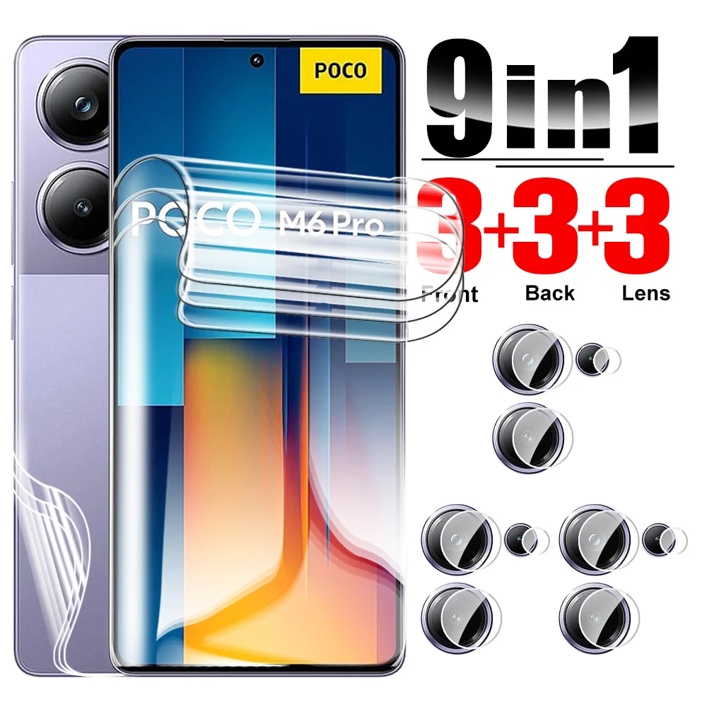 9 in 1 Hydrogel Film Back Screen Protector For Poco M6 Pro 4G Camera Glass On for Xiaomi Pocophone Little M6Pro PocoM6Pro 6.67\'\'