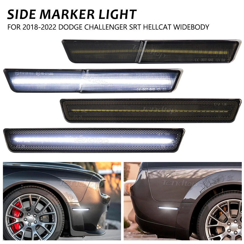 4PCS LED Front Rear Bumper Lamp Side Marker Light For Dodge Challenger SRT Hellcat Redeye Widebody 2018-2022 R/T Scat Pack Demon